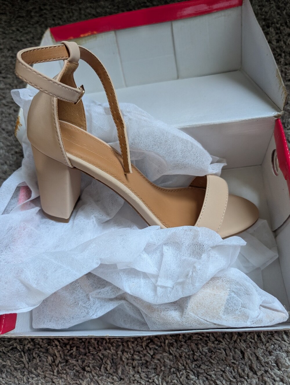 Women's Nude Block Heel Ankle Strap Sandal
